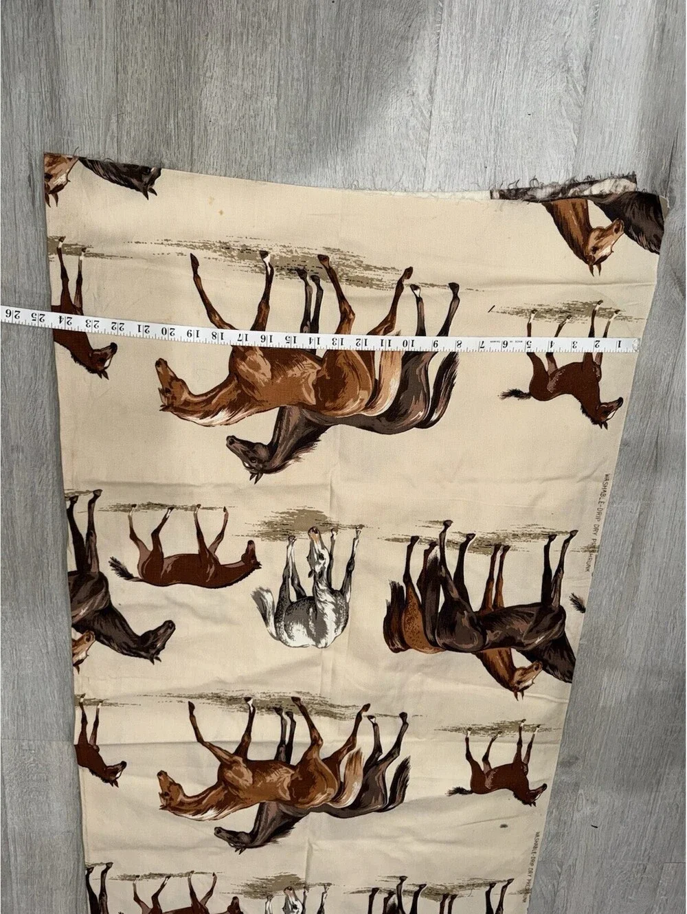 Vintage Horse & Foal Print Fabric – Cream Brown Equestrian